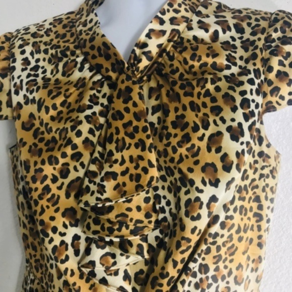 Eli Tahari Cheetah Dress Animal Plus Size Cap Sleeves Rouched front tie - Picture 7 of 8